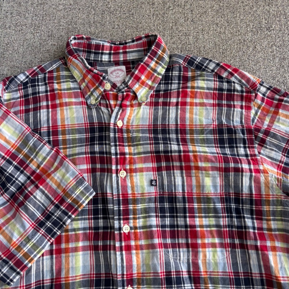 Brooks Brothers Button-Down Shirt Mens Large 346 Red Multi Plaid Short Sleeve